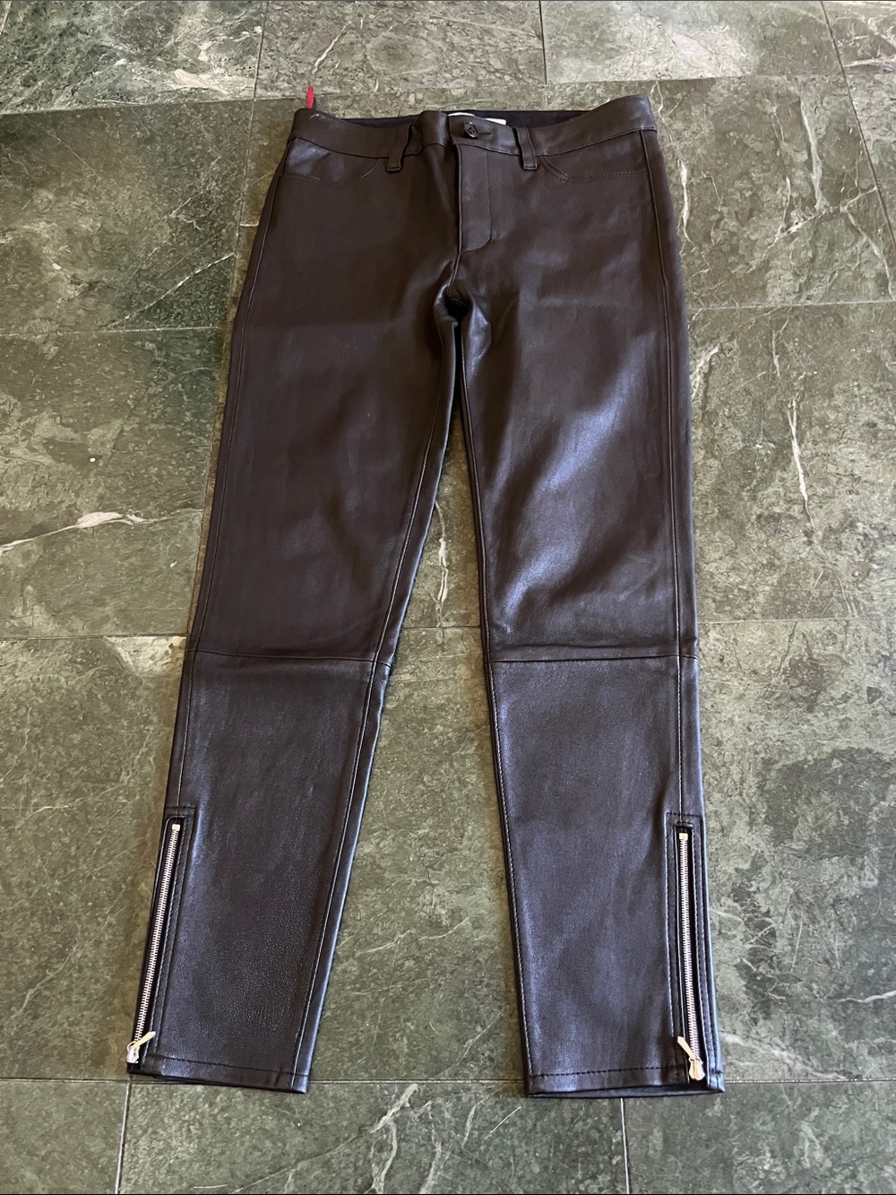 Women’s Black Skinny Leather-Effect Jeans with Ankle Zips